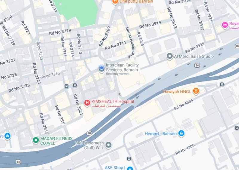 Map showing Interclean Facility Services location in Manama, Bahrain